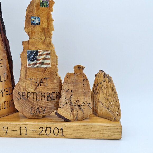 Vintage Hand Carved Wood 9/11 Tribute Memorial Sculpture Remembrance Handmade - Picture 7 of 16